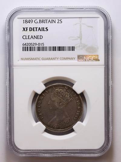 观钱 近现代机制币拍卖No.007（全场顺丰包邮，不区分偏远地区）  -  1849 年英国维多利亚哥特弗罗林 2 先令银币（NGC XF Details Cleaned）