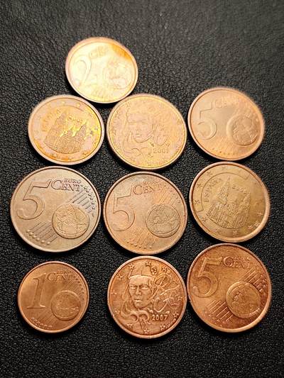 泉币菌-第221场-拍品多 请提前出价 - 10枚一组 欧分币 混合面值、国家、年份