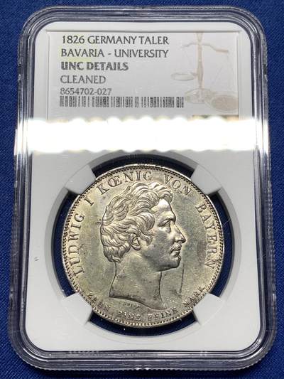 《竞宝斋》第478场 周日，周一 2场连拍 （全场包邮）欢迎送拍 - NGC UNCD 德国 1826 巴伐利亚 大学迁徙泰勒大银币 从兰茨胡特到慕尼黑 少见品种
