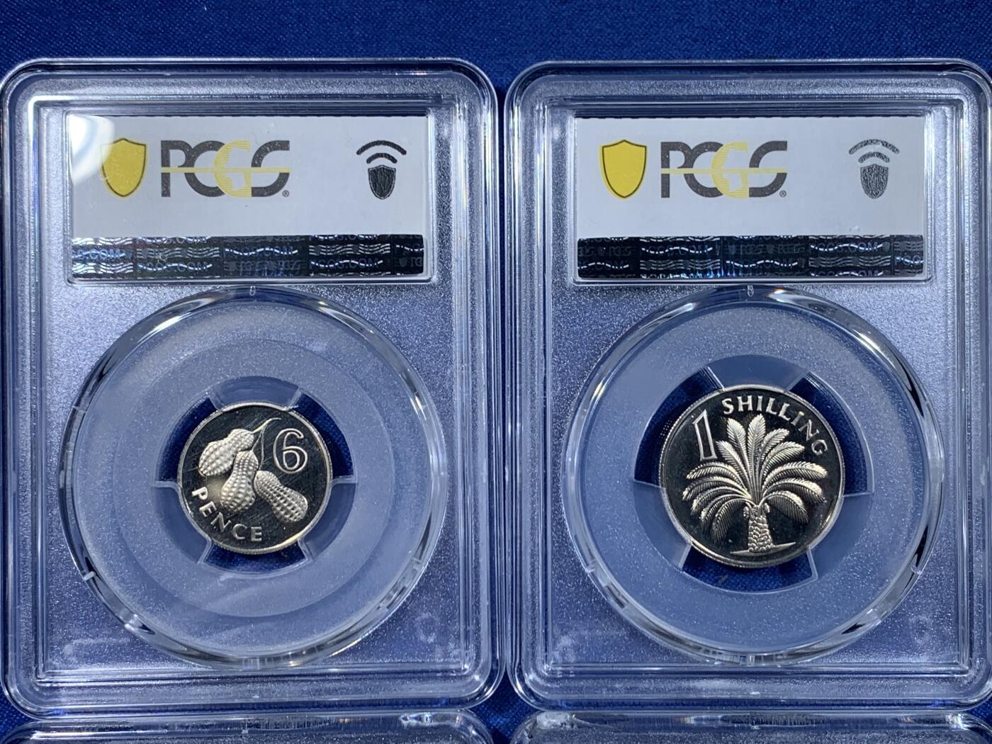 《竞宝斋》第478场 周日，周一 2场连拍 （全场包邮）欢迎送拍 PCGS PR63-PR65 英属冈比亚1966年伊丽莎白女王版精制套币6枚，送PCGS收纳盒1个