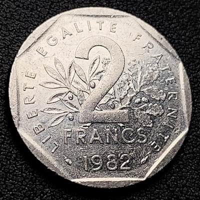 泉币菌-第221场-拍品多 请提前出价 - 法国早期（1982年）2法郎镍币 26mm 播种女神 入欧前 末版 绝版币