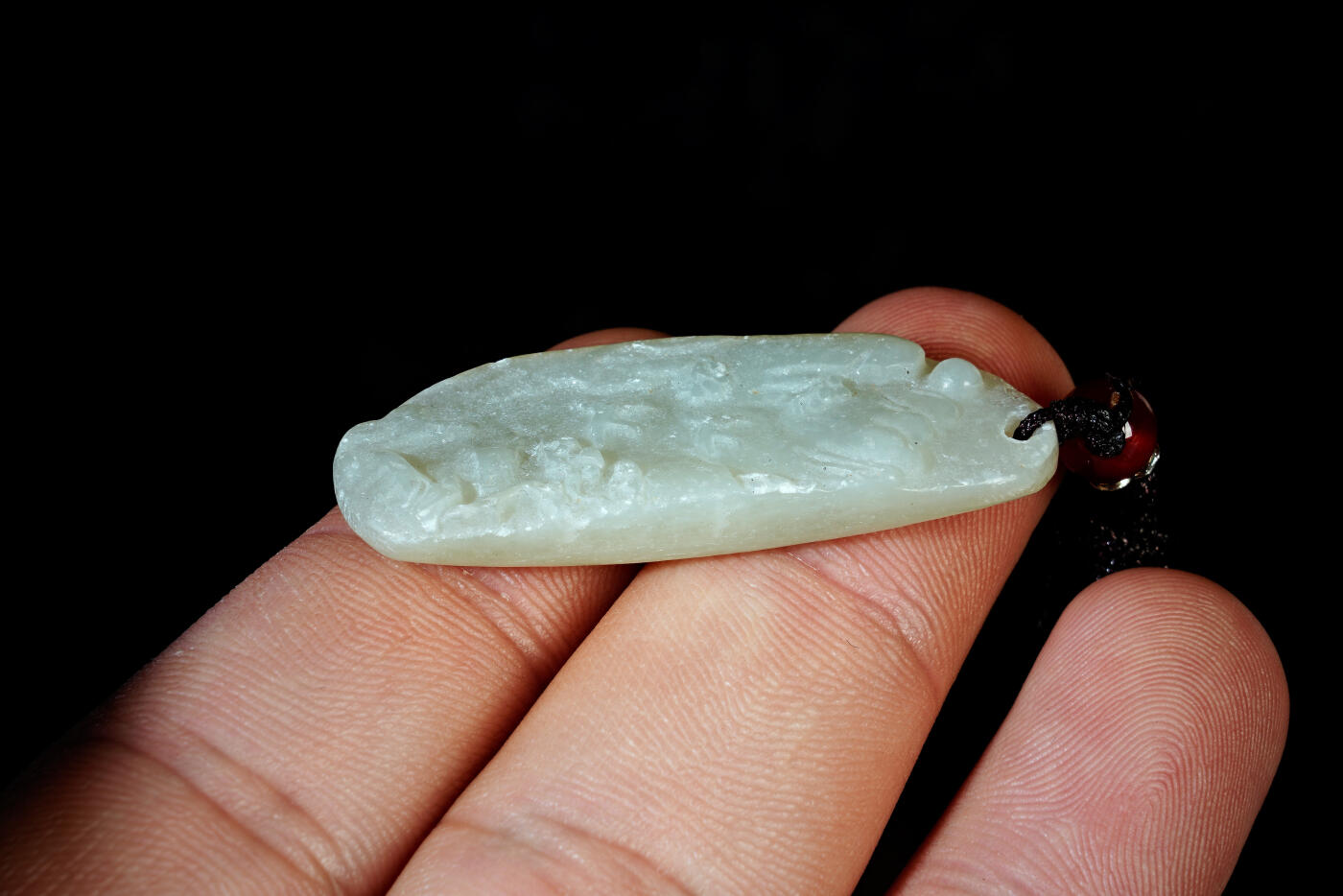 上海都达杂项专场六十八【全场包邮】 天然和田玉精雕《停舟惊鸥》挂件95-154