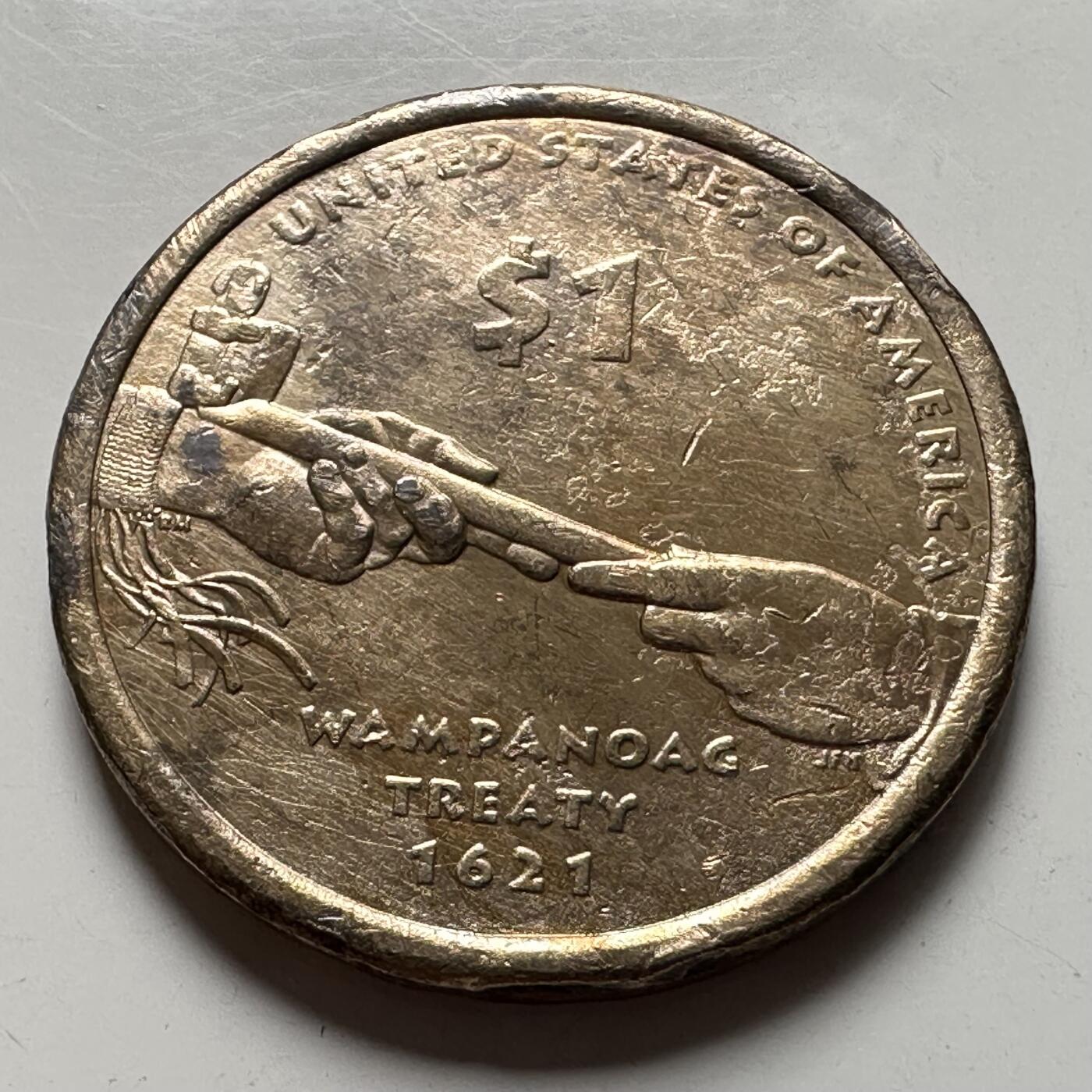 🌹外币初藏🌹🐯2026年第39场   每周二四六晚8️⃣点 苏联泰国纪念币世界钱币 美国 2013年 萨卡加维亚 万帕诺亚格条约1621主题 1美元 b