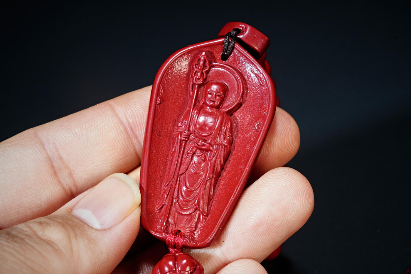 上海都达杂项专场六十九【全场包邮】 天然紫金砂地藏王菩萨吊坠连朱砂链子车挂96-57