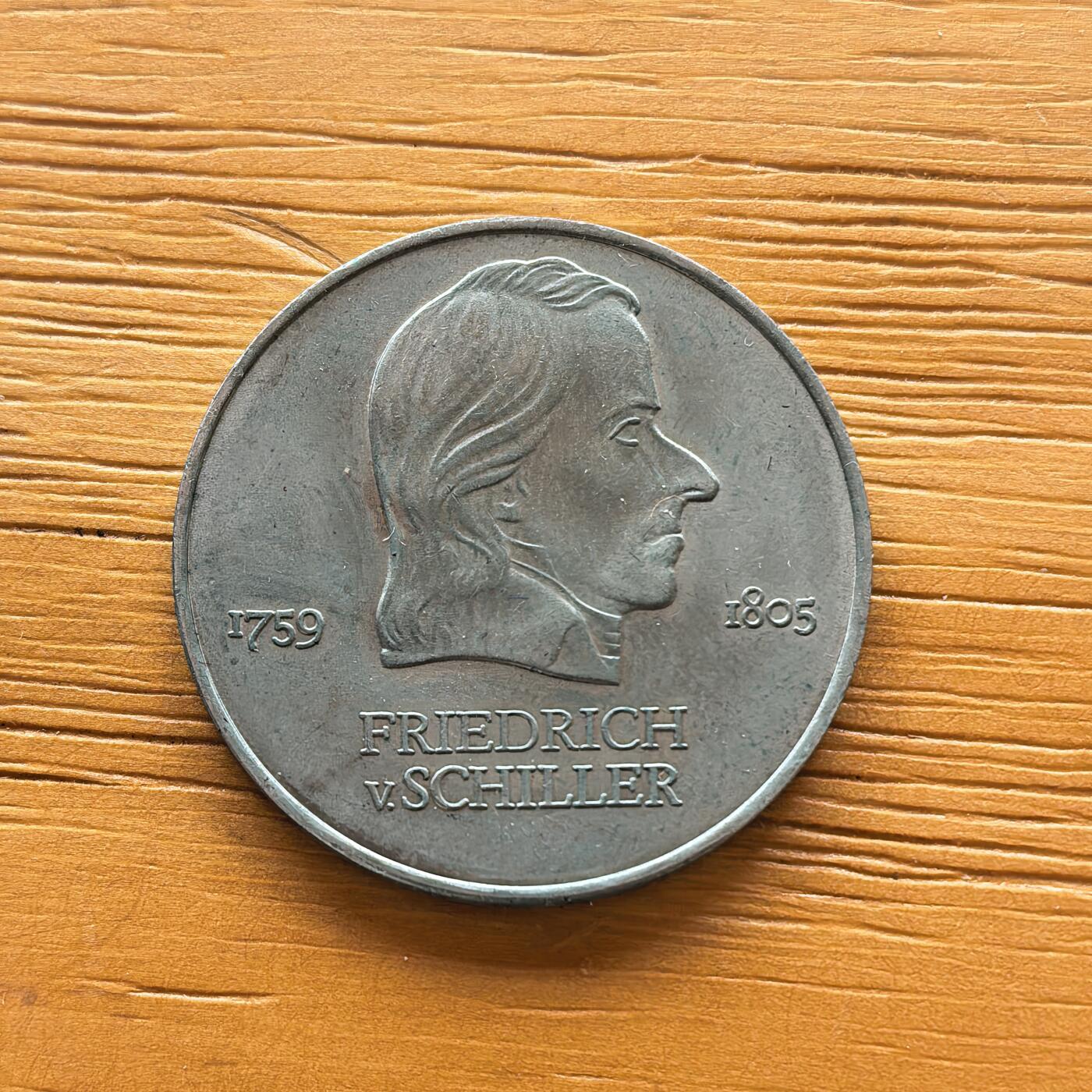 道一币馆币章第一百七十三场 民主德国1972年诗人弗里德里希·席勒诞辰170周年20马克纪念币