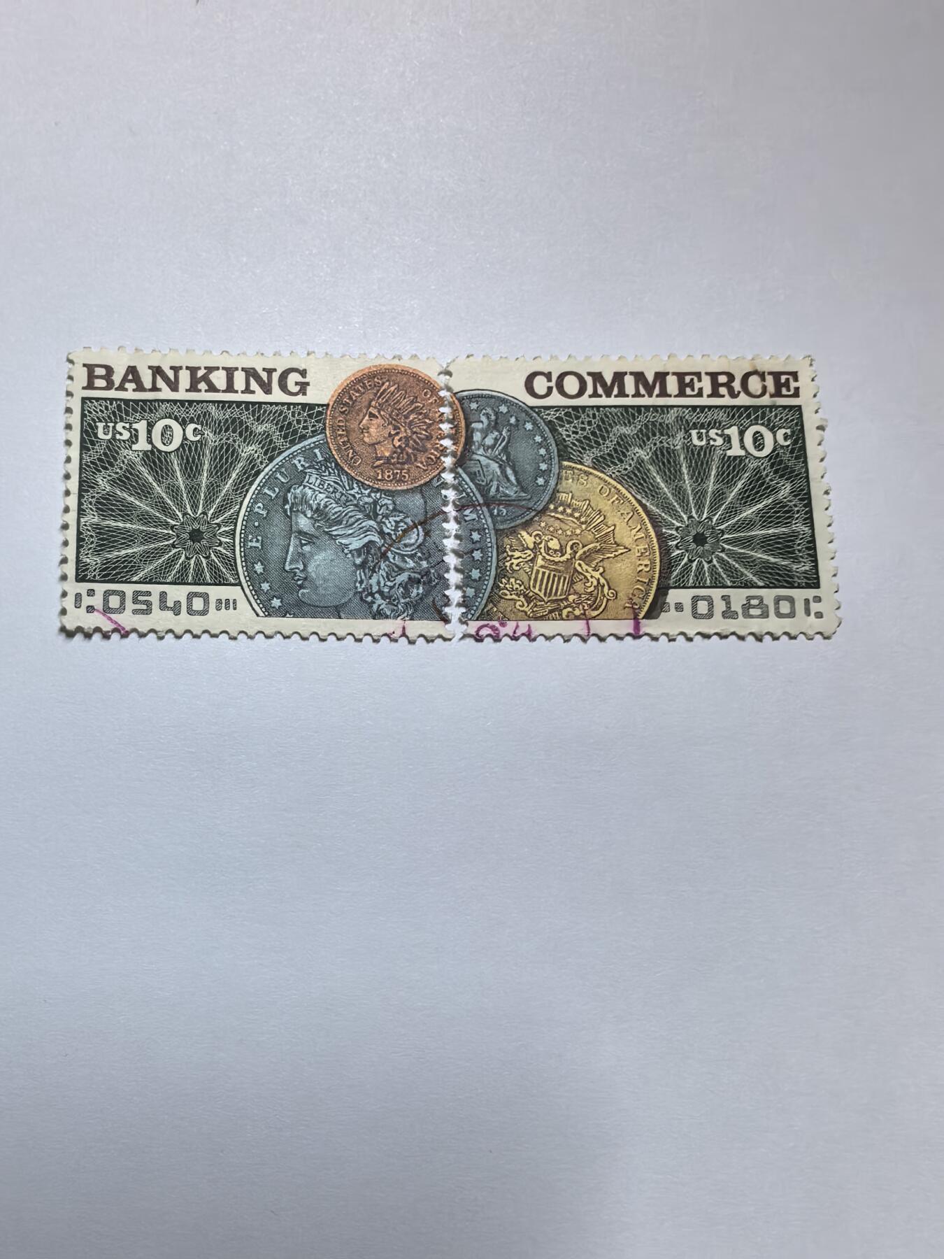 杂票 美国邮票1975 银行协会百年 硬币2全旧 雕