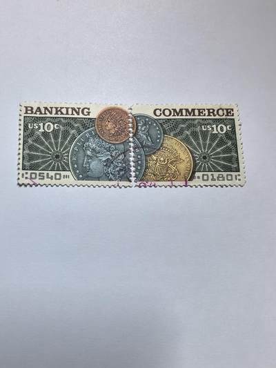 杂票 - 美国邮票1975 银行协会百年 硬币2全旧 雕