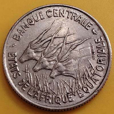 布加迪🐬～世界钱币(上海)🌾第 288 期 /  各国套币和散币 - 赤道非洲联盟 1967年 100法郎 厚版镍币