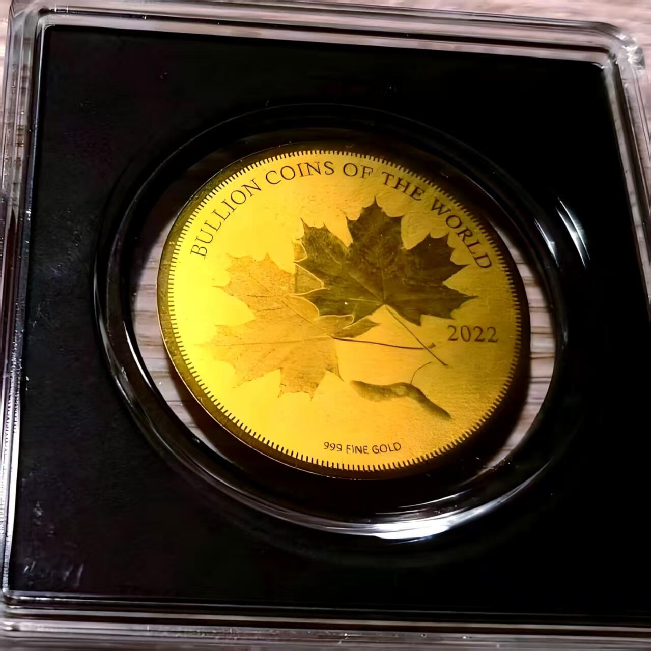长老汇马年精选第十六场拍卖 珍惜！乍得2022年5000中非法郎 加拿大枫叶精制金币 999纯金 40mm 后配包装和证书齐全   市面不可见，兼具收藏投资属性