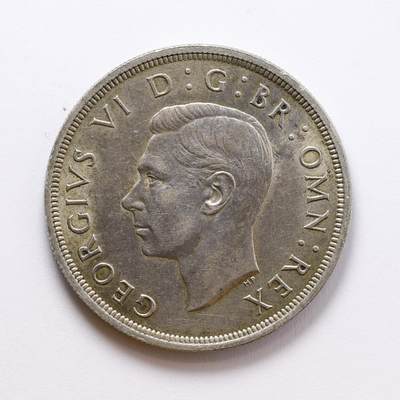 观钱 近现代机制币拍卖No.007（全场顺丰包邮，不区分偏远地区）  - 1937 年英国乔治六世登基纪念 1 克朗银币 底板淡黄色包浆