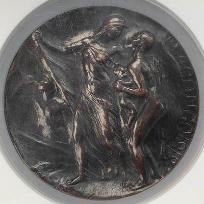 掌中浮雕-藏着的欧洲第057场 - NGC MS62 : 1918年一战比属刚果纪念铜章，88mm，超级加厚盒子，连盒共重904.6克 ,（末图与普通加大盒子对比图）