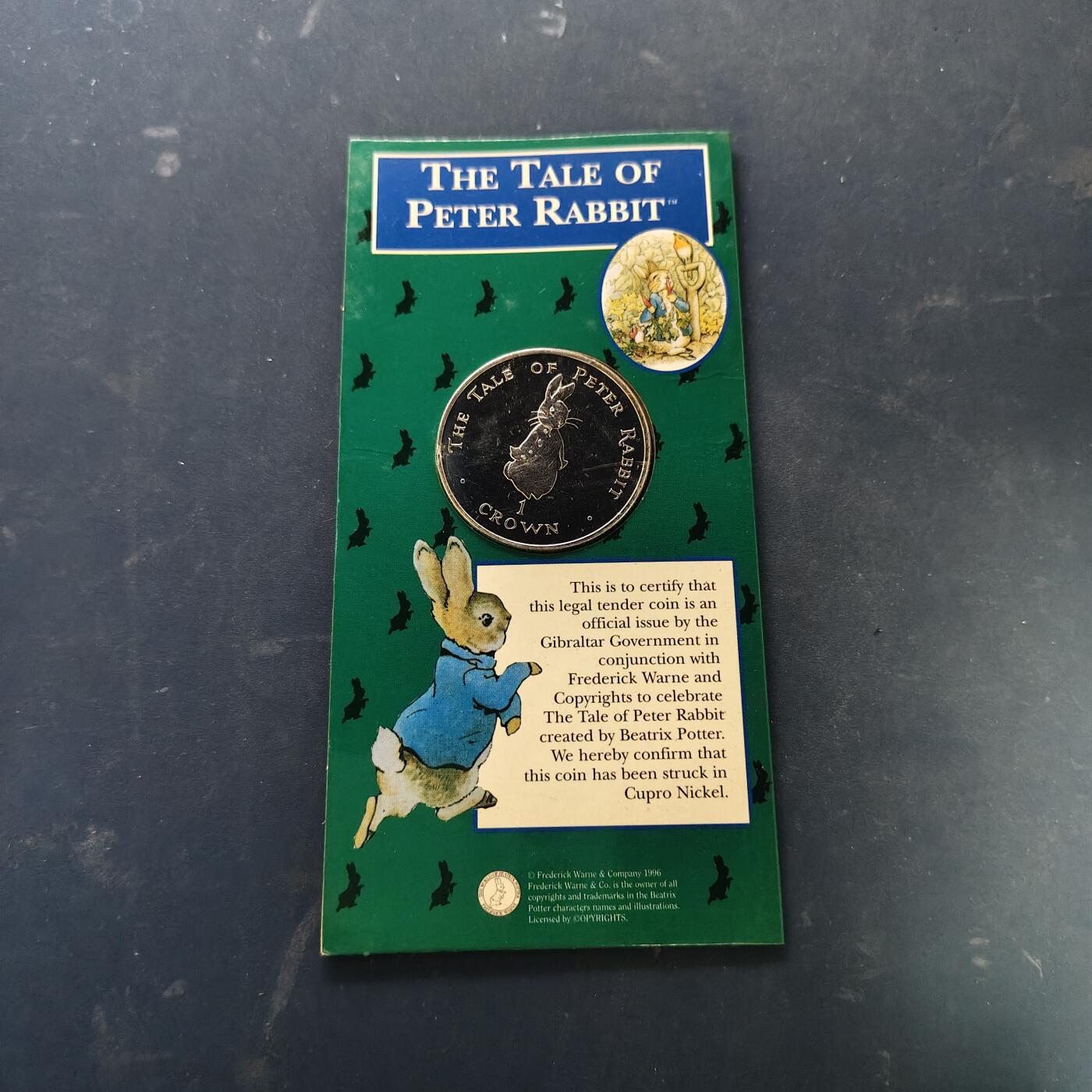 【全场包邮】纯粹捡漏拍519场 直布罗陀1997年1克朗彼得兔系列官方卡装克朗型纪念币-PL状态