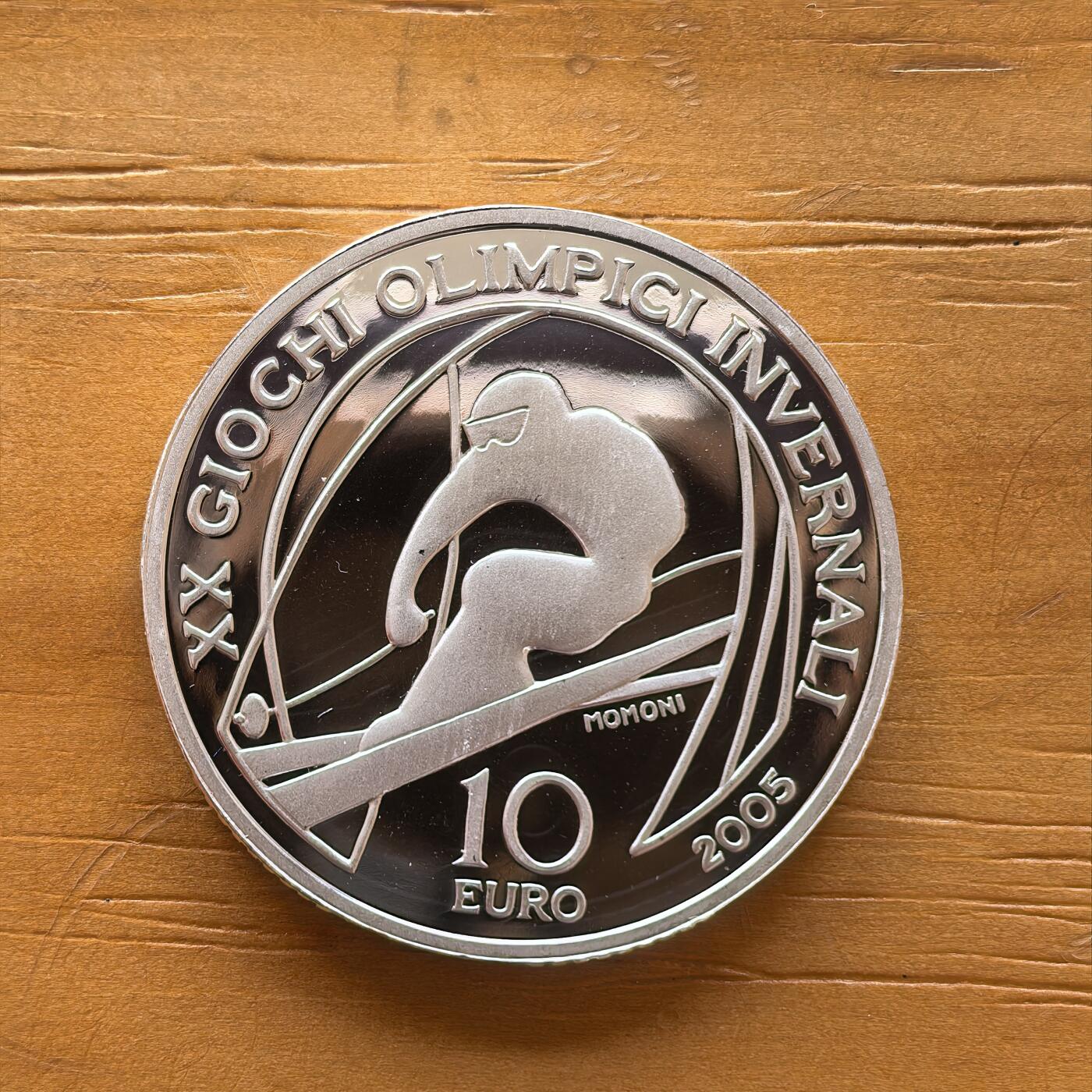 道一币馆币章第一百七十三场 意大利2005年都灵冬奥会10欧元精制银币 -滑雪   22g 925s