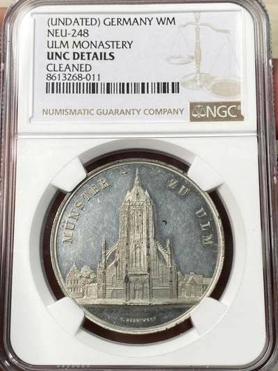 万国钱币拍卖第065期 - NGC UNCD 1850年左右德国符腾堡-乌尔姆学业优质纪念锡章 正面是正在修建中的乌尔姆大教堂 深度精铸镜面喷砂质感
