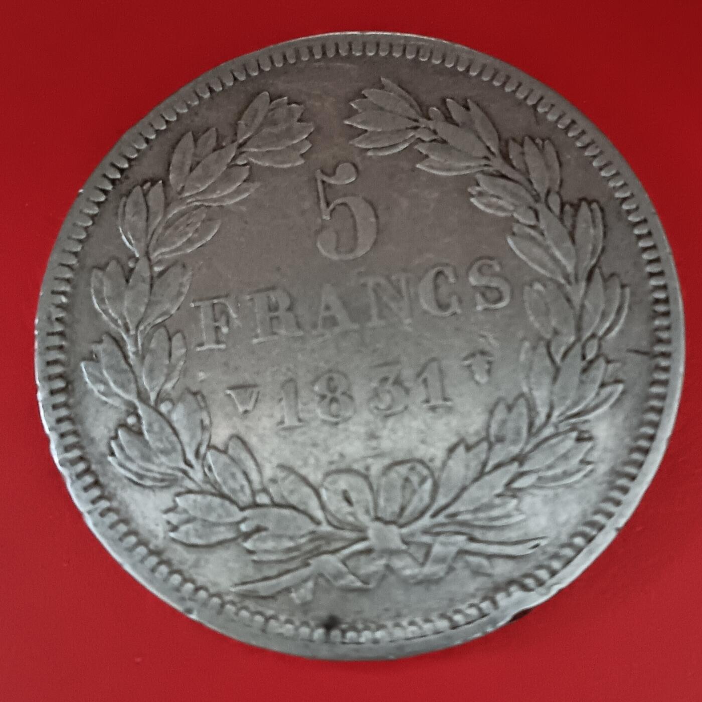 法兰西王国路易菲利普一世5法郎银币 1831年法兰西王国路易菲利普一世5法郎银币24.99克