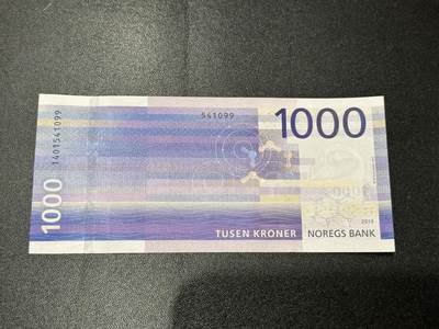 《外钞收藏家》第六百二十五期（精选场）（长期征集拍品、欢迎藏友们联系合作） - 2019年挪威1000克朗 紫色海浪 全新 要求高的话个别角不绝轻微钝 尾099