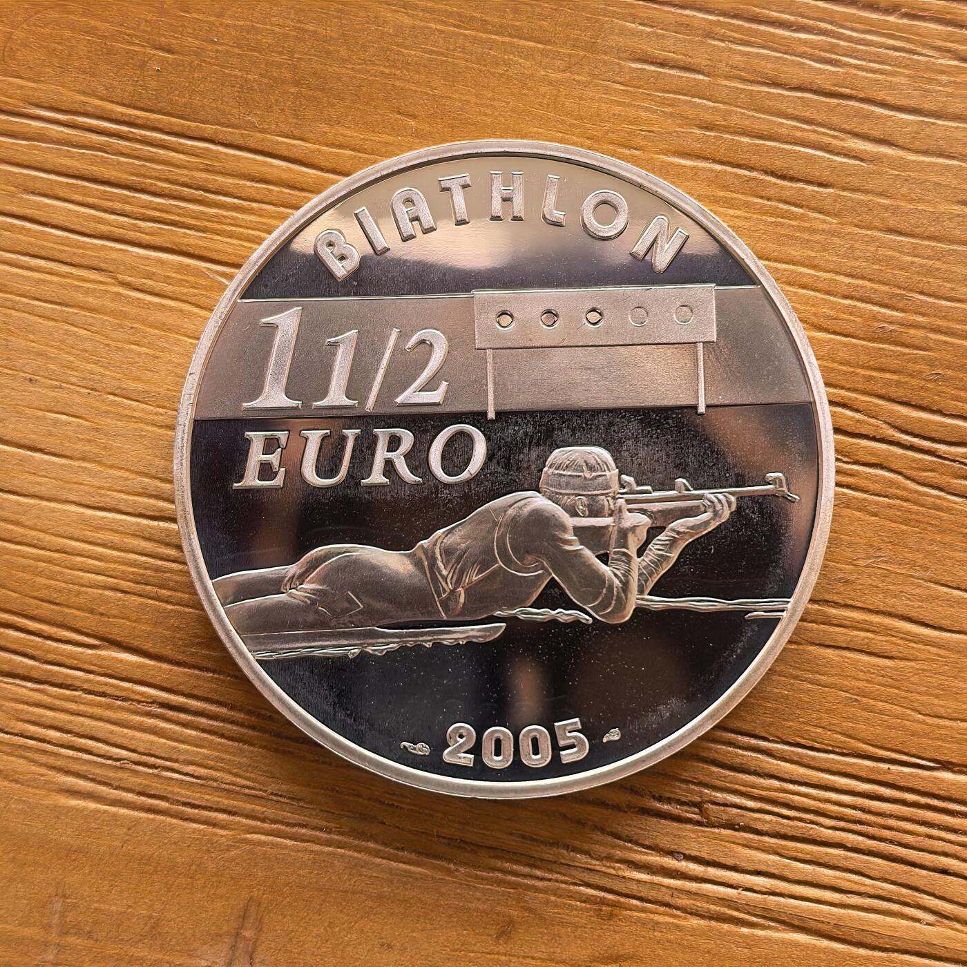 道一币馆币章第一百七十三场 法国2005年都灵冬奥会1.5法郎精制银币  22.2g 900s