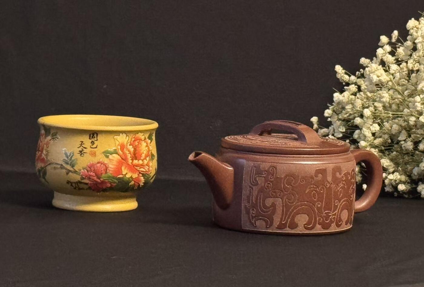 零元拍：原矿紫砂 龙雪砂汉瓦+主人杯（200CC左右）