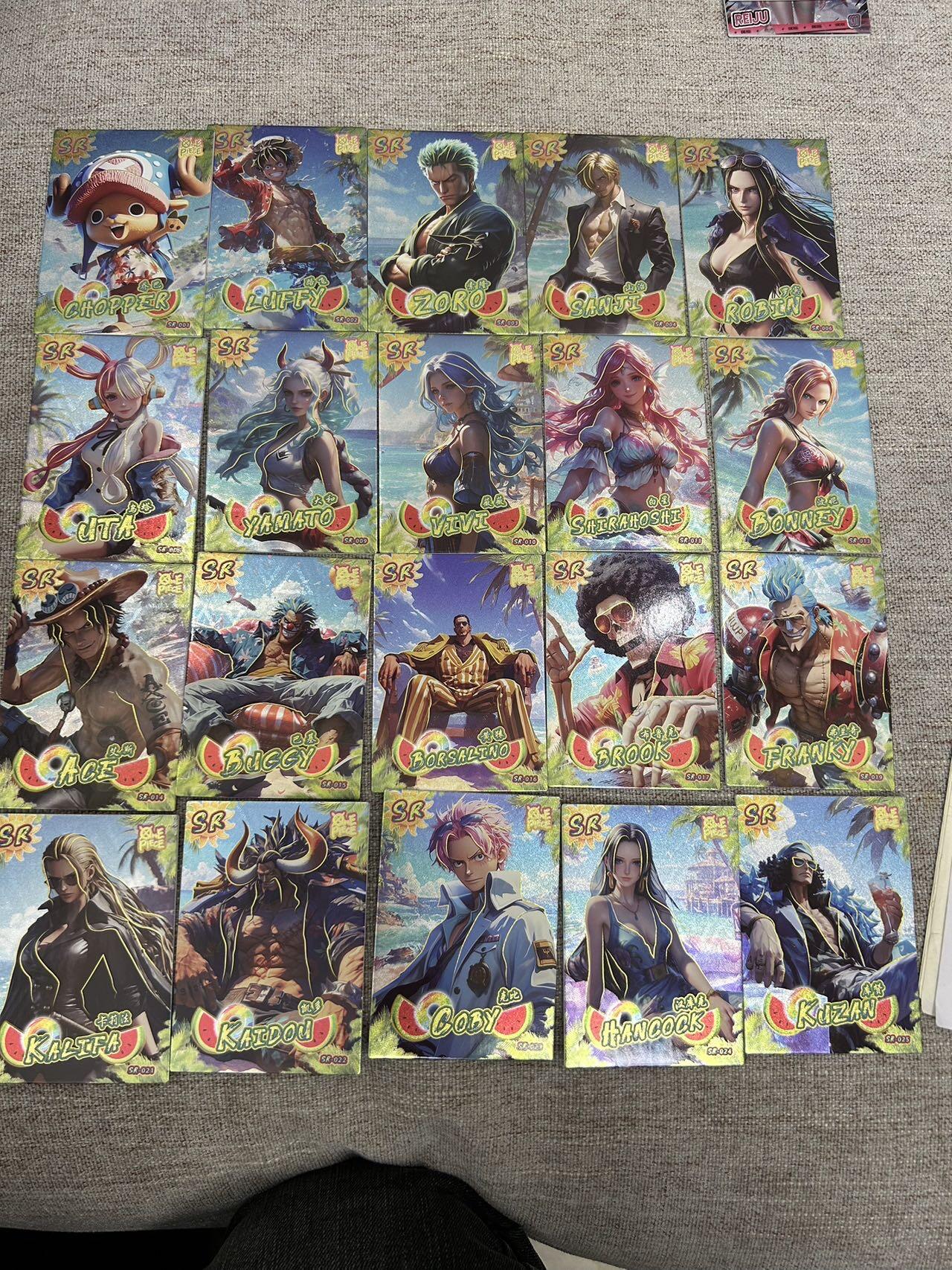 喜灰玩卡拍卖第七期，接拍品0佣金，欢迎送拍，释放现金流，让自己有资金可以购买更多喜欢的卡牌，让别的卡友能淘到更多心仪的卡牌 海贼王卡牌一组74张（QR 9张、HTF 2张 、MVR 9张、SSR 19张、SR35张）