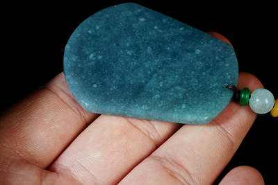 上海都达杂项专场102【全场包邮】  天然蓝水翡翠（A货）平安无事牌挂件 96-3