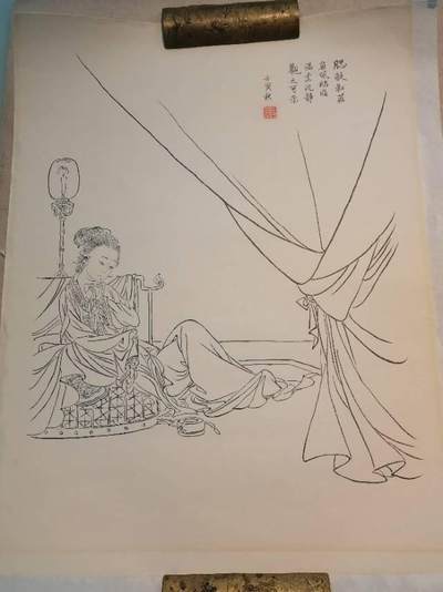 现代传统工笔白描《静思图》 - 现代传统工笔白描《静思图》