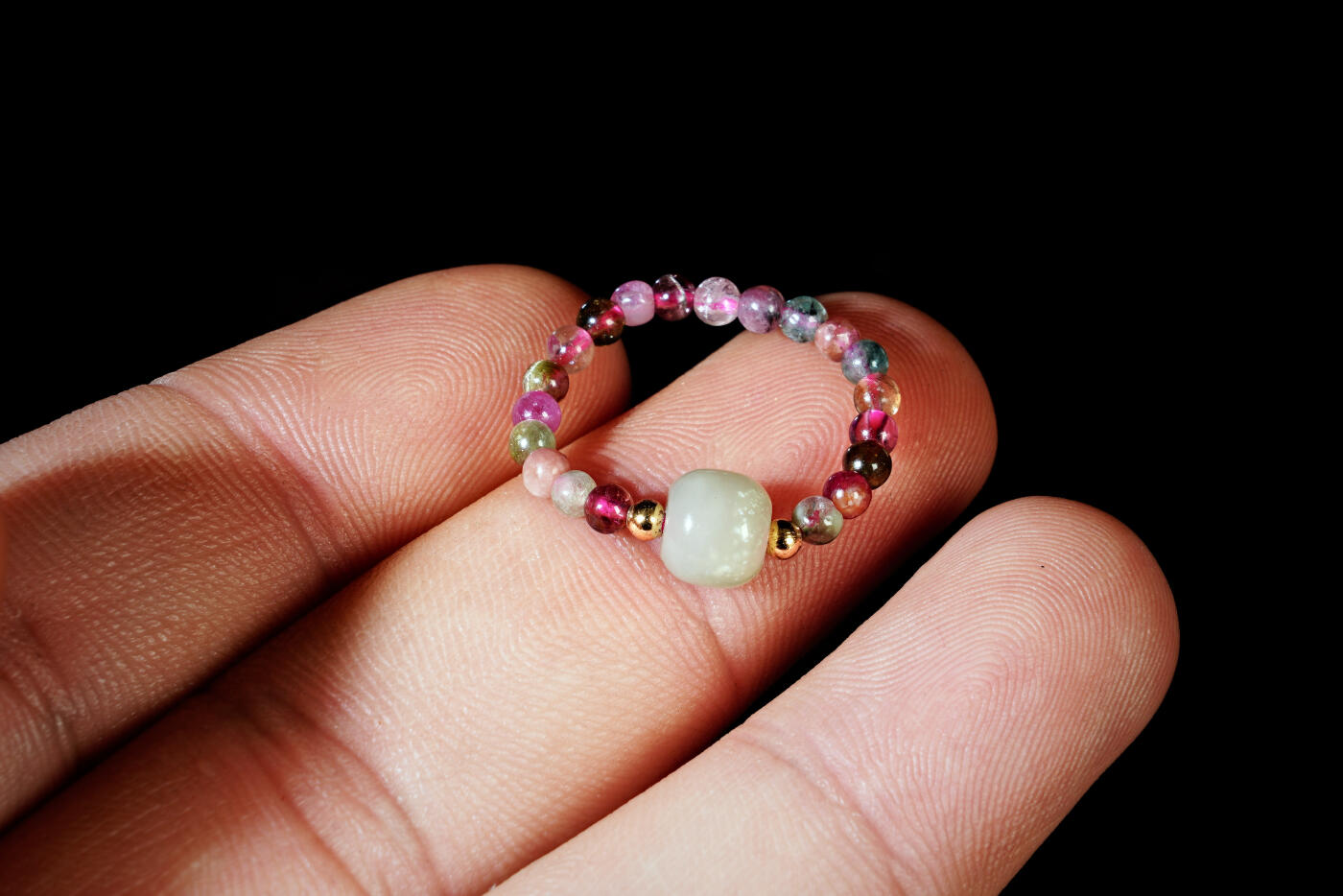 上海都达杂项专场六十九【全场包邮】 天然碧玺弹力戒指96-209