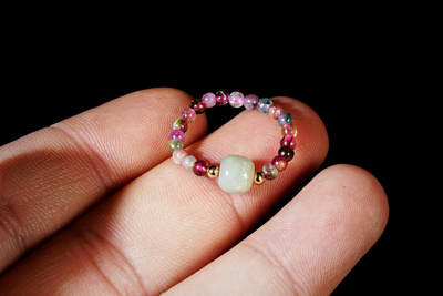 上海都达杂项专场102【全场包邮】  天然碧玺弹力戒指96-209