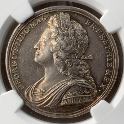 掌中浮雕-藏着的欧洲第057场 - NGC UNC : 1727英国乔治二世加冕银章, 34mm, 原铸