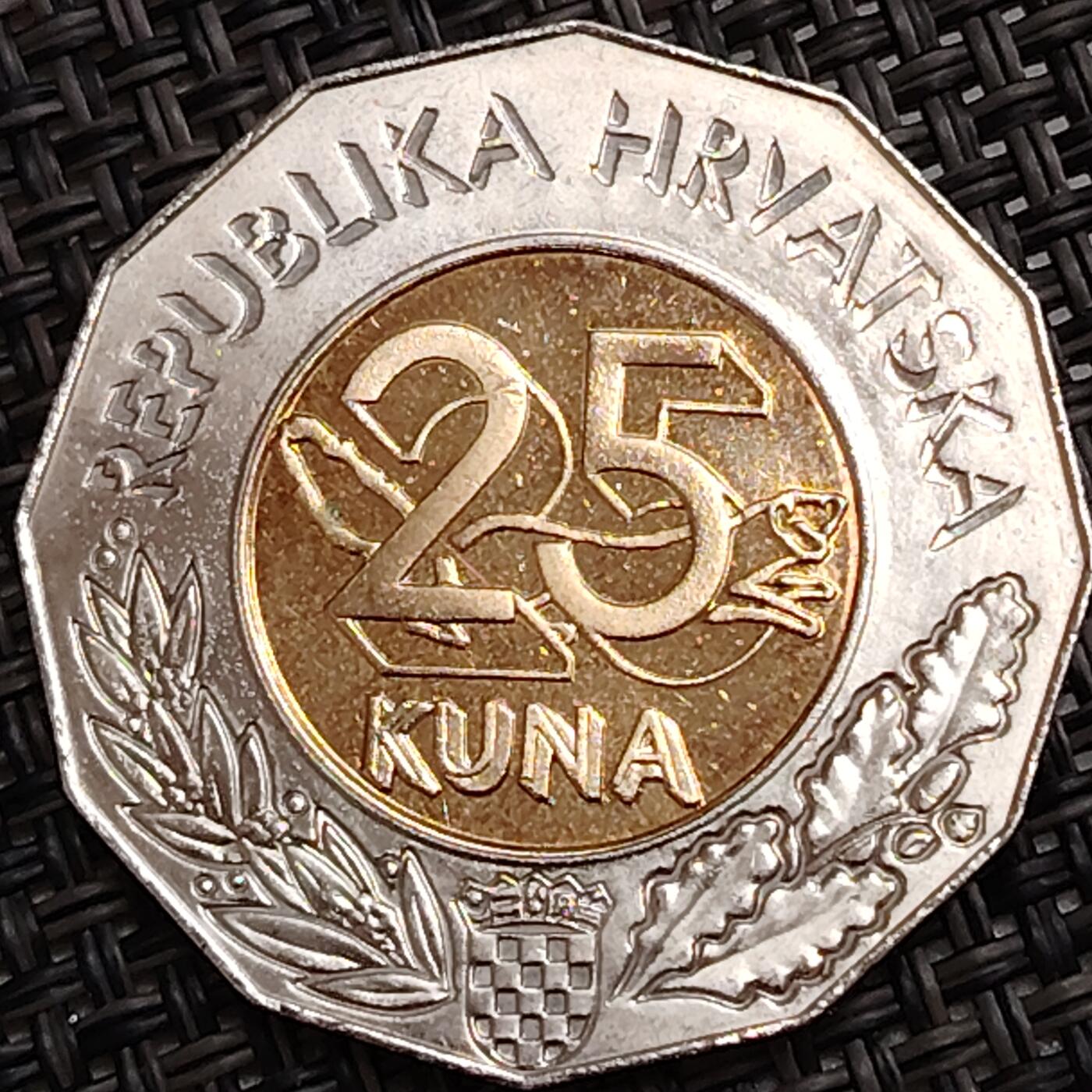 布加迪🐬～世界钱币(上海)🌾第 288 期 /  各国套币和散币 克罗地亚🇭🇷 2004年 25库纳纪念币(欧盟候选国资格)32mm