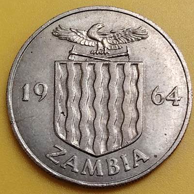 布加迪🐬～世界钱币(上海)🌾第 288 期 /  各国套币和散币 - 赞比亚🇿🇲 1964年 1先令