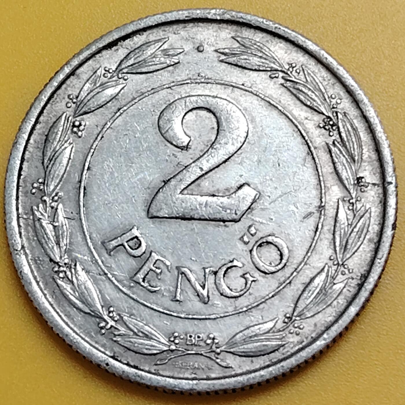 布加迪🐬～世界钱币(上海)🌾第 288 期 /  各国套币和散币 匈牙利🇭🇺 1942年 2潘果铝币 28mm