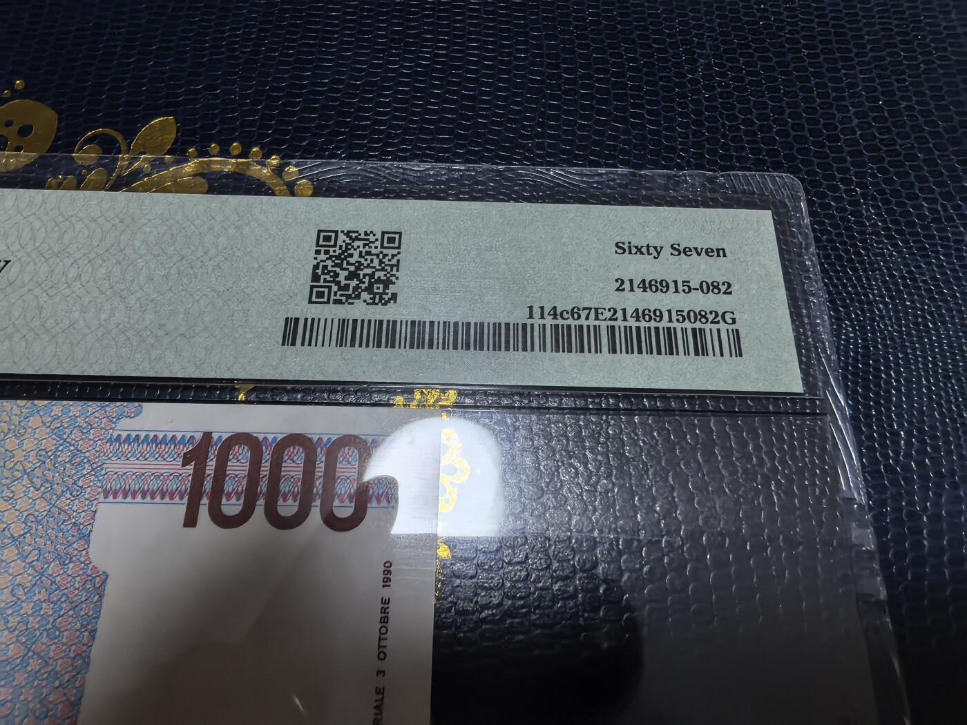 长老汇马年精选第十六场拍卖 1990意大利蒙台梭利1000里拉纸钞，PMG 67，蒙台梭利教学法创始人