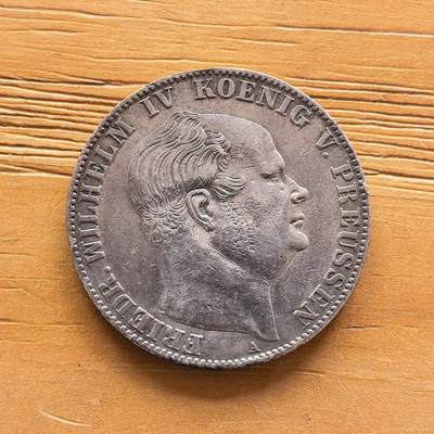 道一币馆币章第一百七十三场 - 普鲁士德国1860年威廉四世1泰勒银币  18.52g 900s