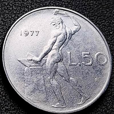 泉币菌-第222场-拍品多 请提前出价 - 意大利 1977年 50里拉 锻冶之神 伍尔坎 24mm