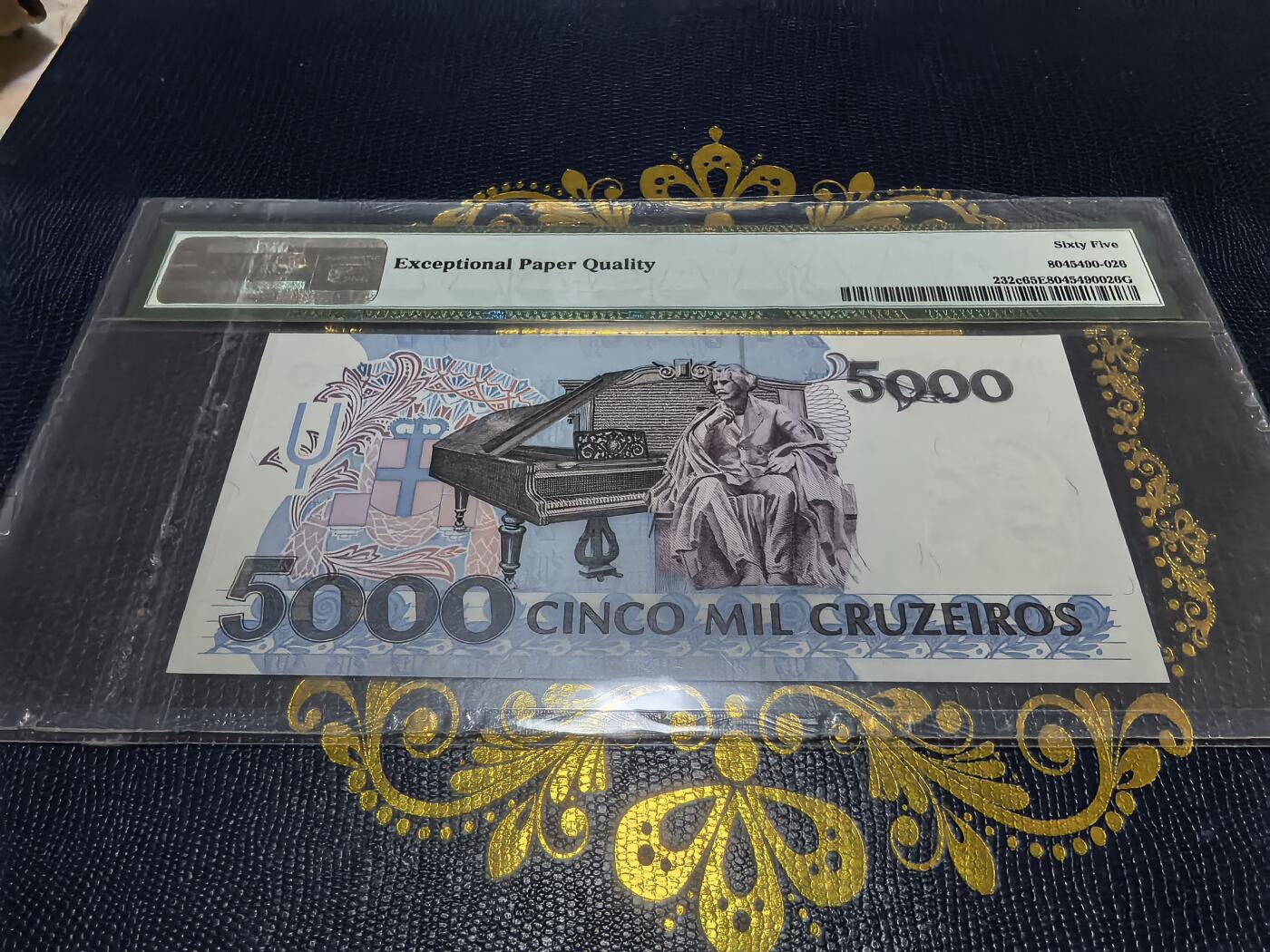 长老汇马年精选第十六场拍卖 1993巴西5000克鲁赛罗纸钞，PMG 65，豹子号，季军，更高38枚