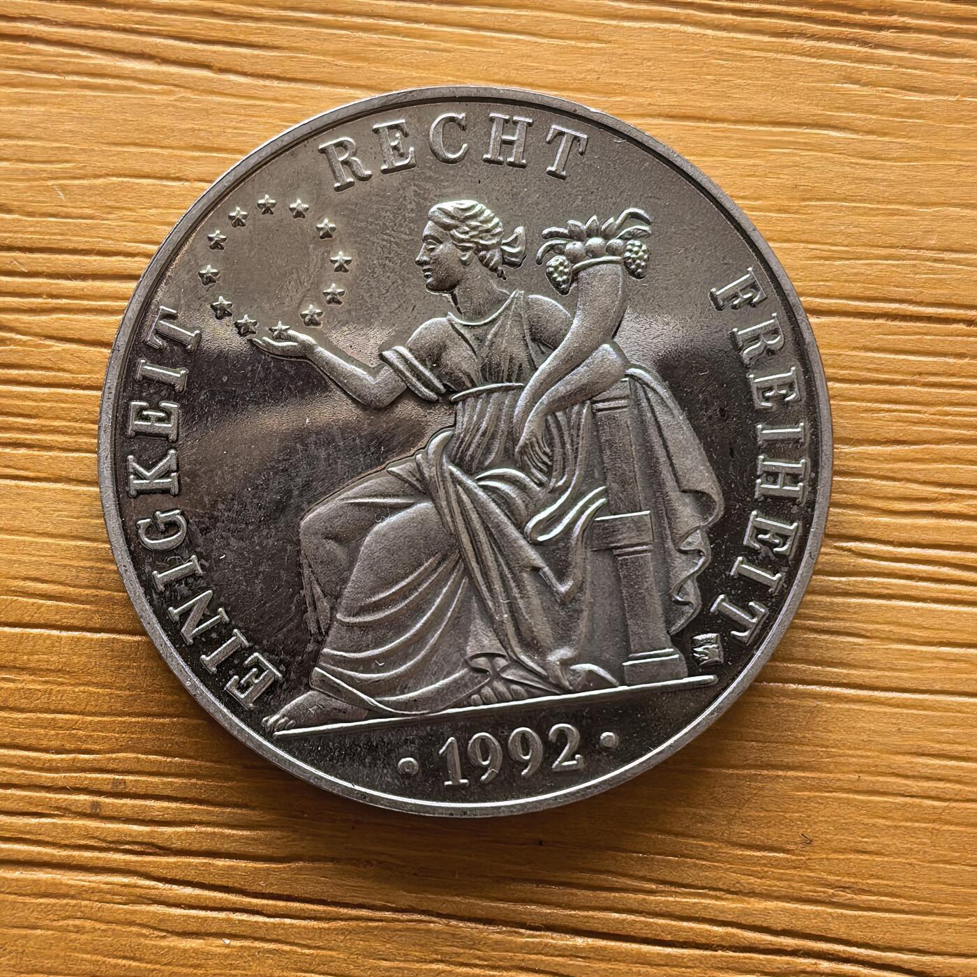 道一币馆币章第一百七十三场 德国1992加入欧洲共同体1埃居克朗型纪念币