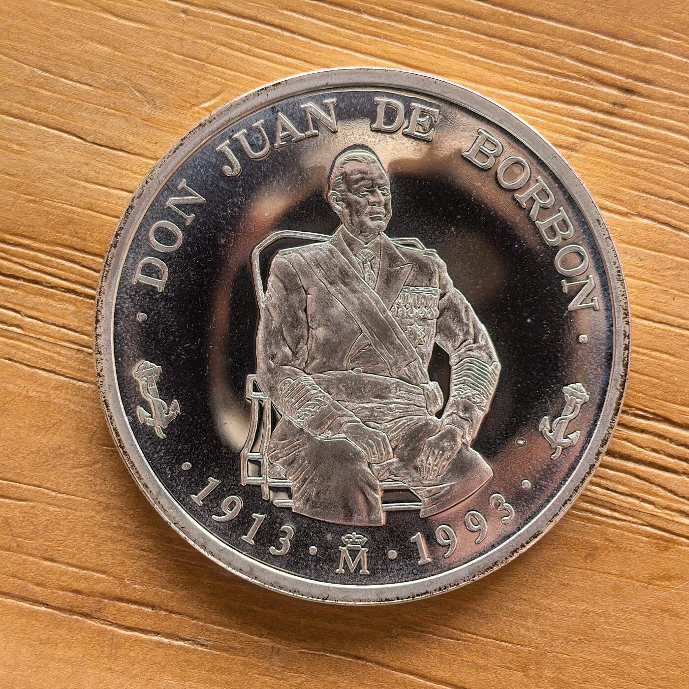 道一币馆币章第一百七十三场 西班牙1993年胡安亲王逝世5埃居纪念银币  33.62g 925s