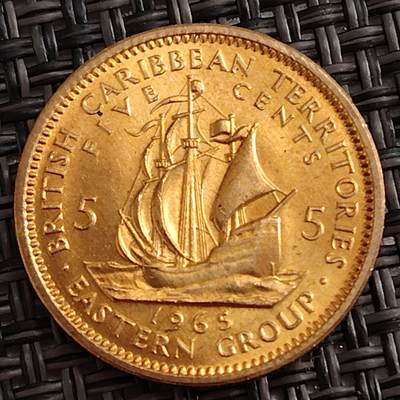 布加迪🐬～世界钱币(上海)🌾第 288 期 /  各国套币和散币 - 东加勒比国家 1965年 5分