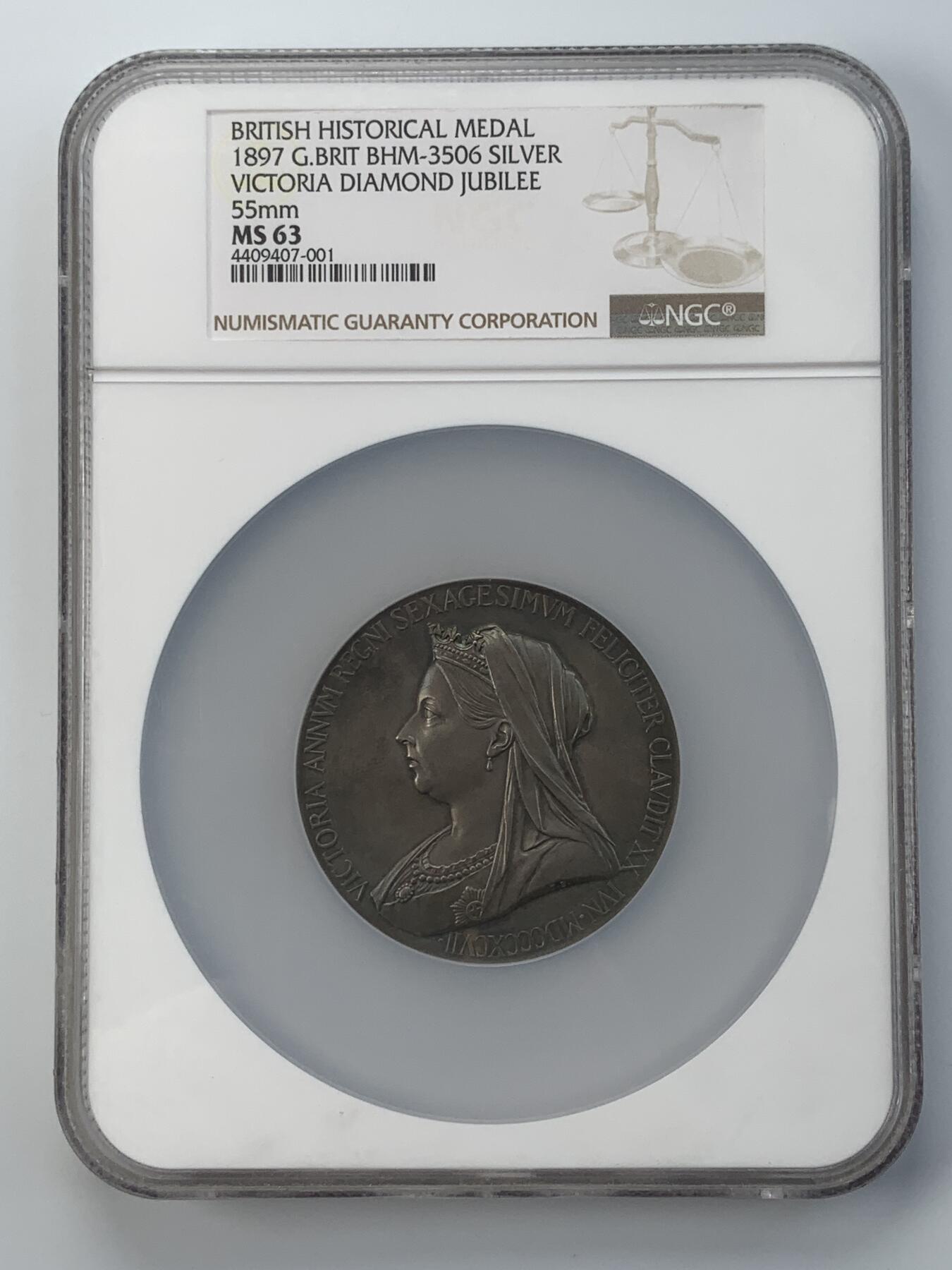 掌中浮雕-藏着的欧洲第057场 NGC MS63 : 1897年英国维多利亚女王登基60周年纪念银章, 55mm