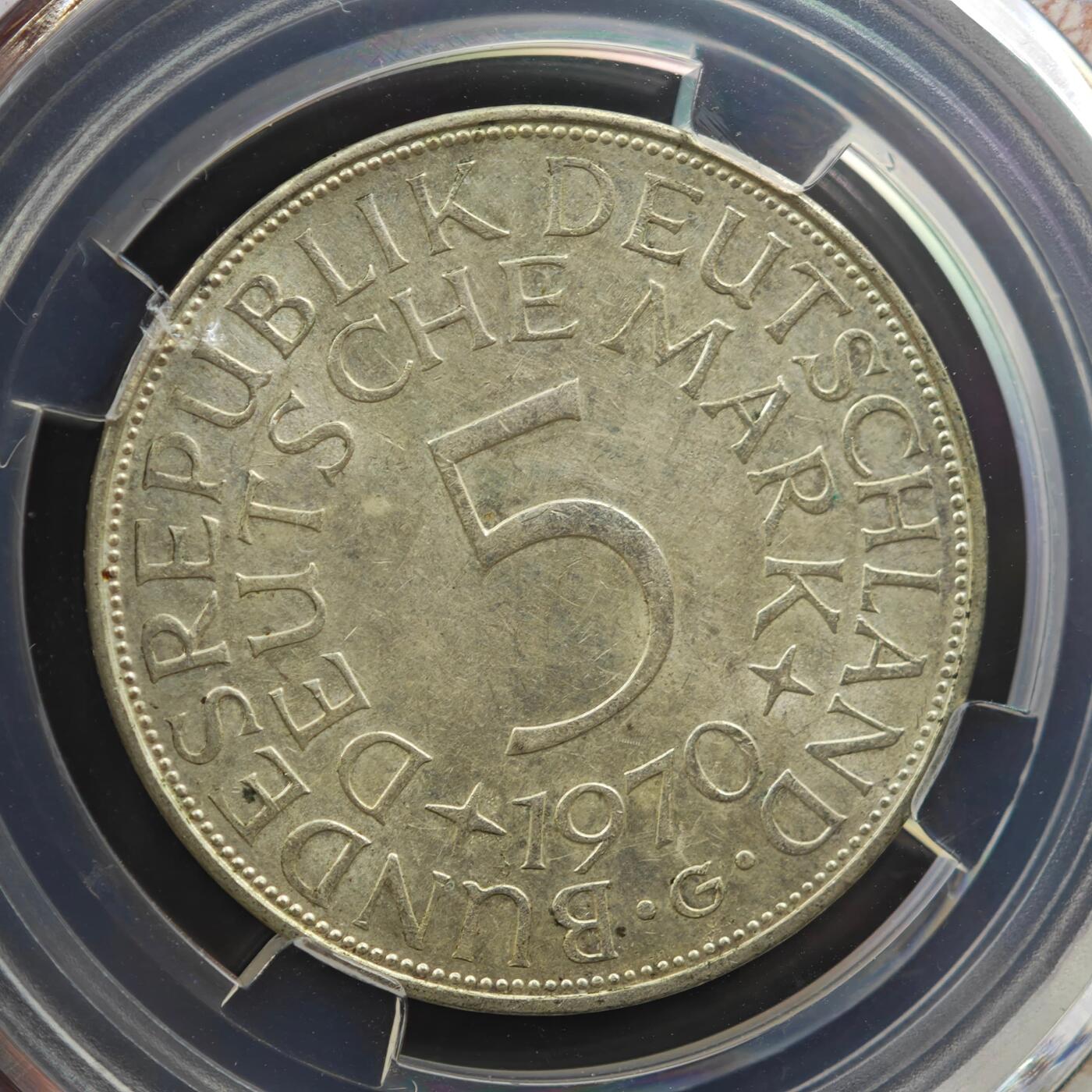 4月8日结束，成斌徽章钱币专场 众诚评级1970年德国5马克银币 11.1g