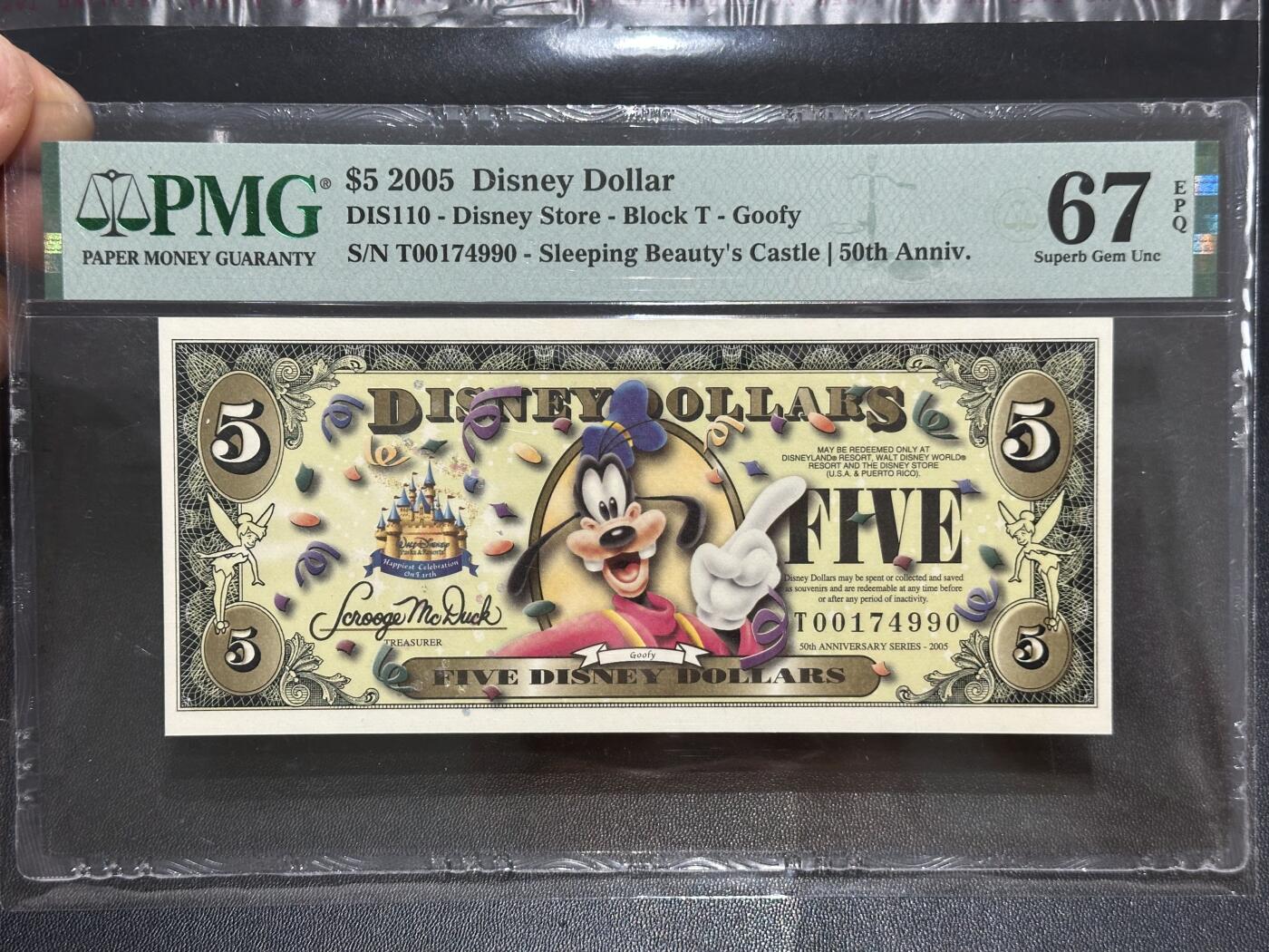 《外钞收藏家》第六百二十五期（精选场）（长期征集拍品、欢迎藏友们联系合作） 2005年迪斯尼钞5元 PMG67
