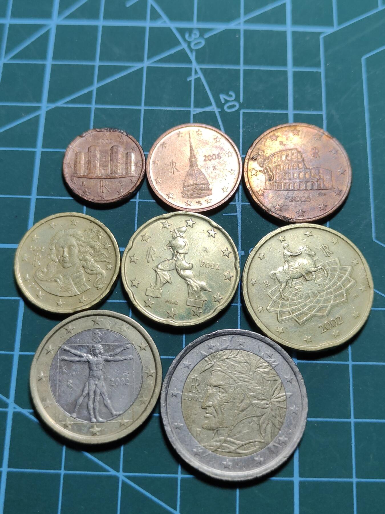 2026年第四十二场(总第二百一十一场）外国好品散币场(佣金3%) 意大利🇮🇹1欧分–2欧元八枚套币(均为第一版欧洲地图版)