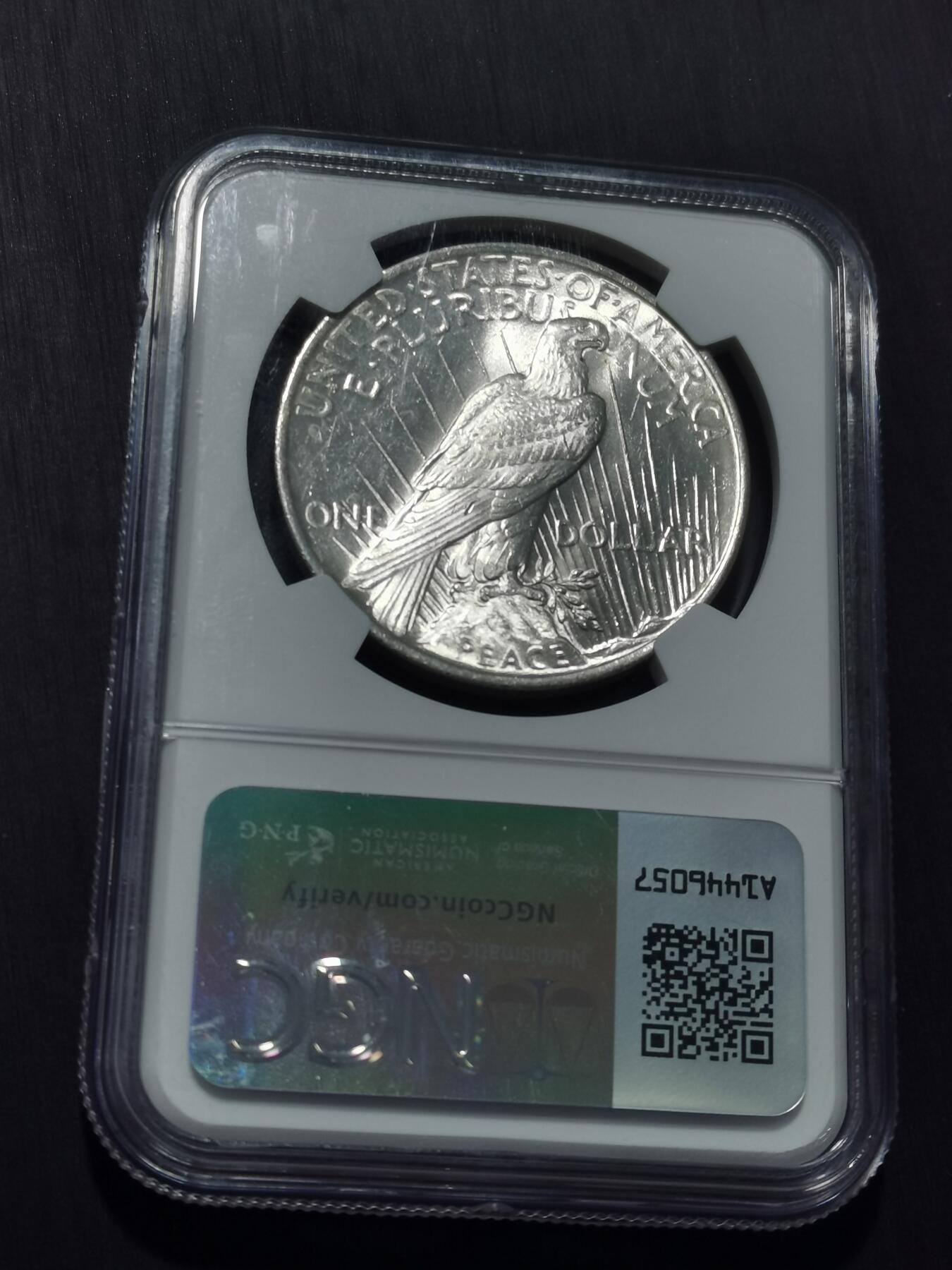 天下钱庄专场欢迎参拍 NGC MS62美国和平鸽一美元银币