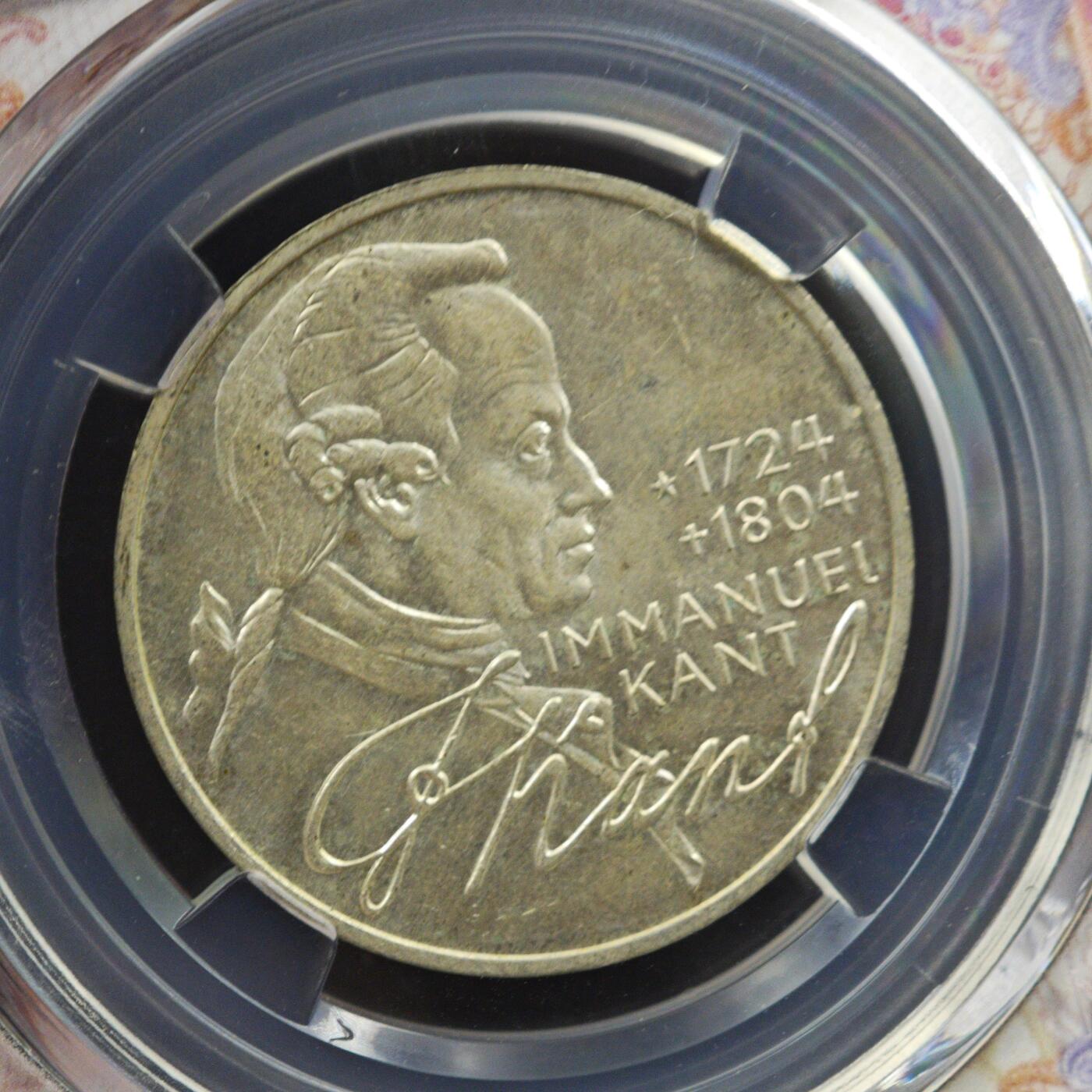 4月8日结束，成斌徽章钱币专场 众诚评级 德国5马克银币 康德250周年 11.1g