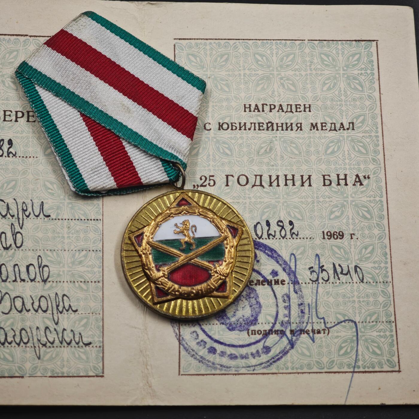 4月8日结束，成斌徽章钱币专场 保加利亚人民共和国25周年奖章附证书