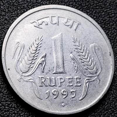 泉币菌-第222场-拍品多 请提前出价 - 印度1997年 1卢比硬币 阿育王狮子座 25mm