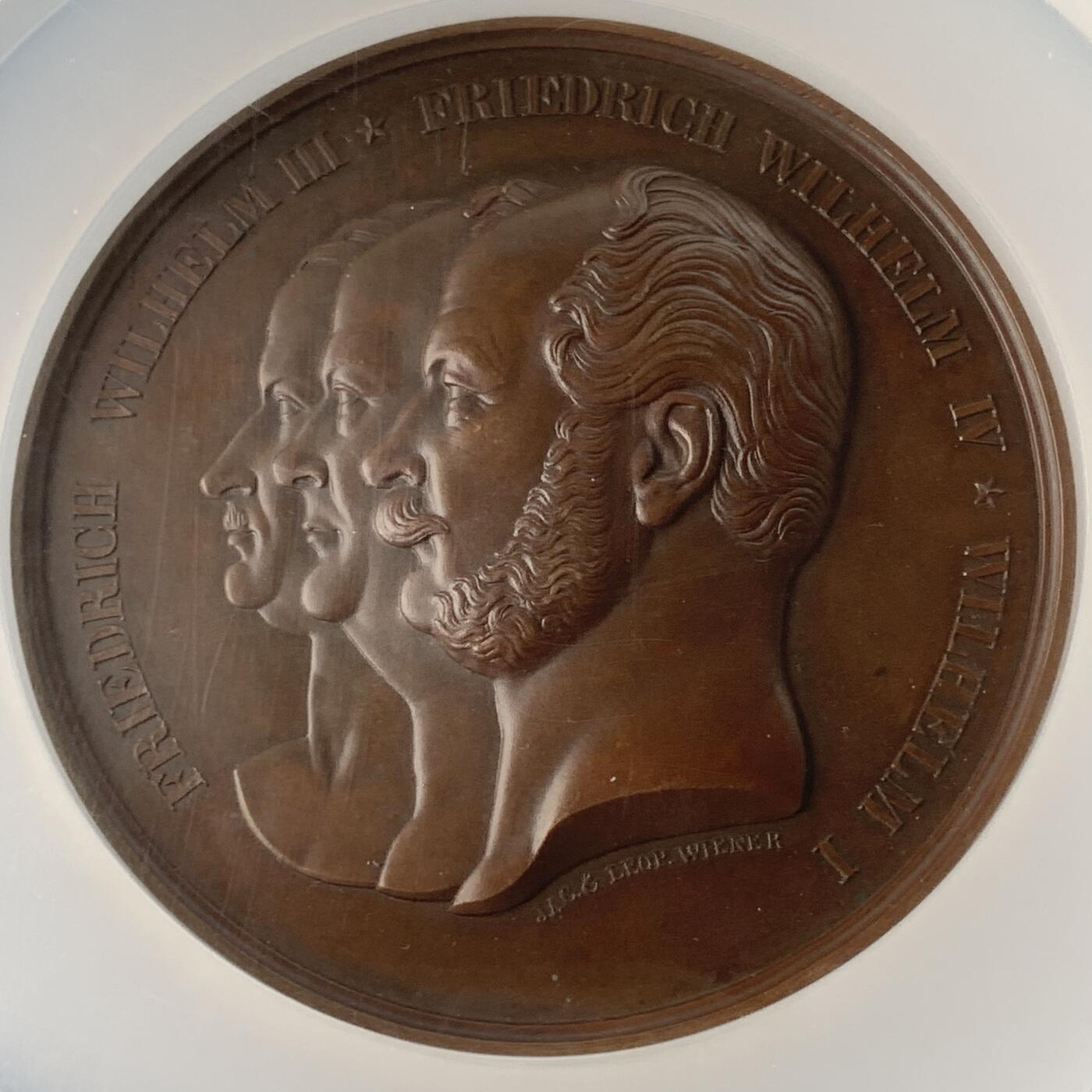 掌中浮雕-藏着的欧洲第057场 NGC MS64 : 1865年德国亚琛莱茵省并入普鲁士50周年纪念铜章, 70mm