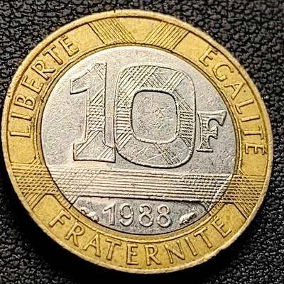 泉币菌-第222场-拍品多 请提前出价 - 1988年 法国10法郎双色币 天使 小飞人 自由保护神 23mm 入欧前末版币 绝版币 