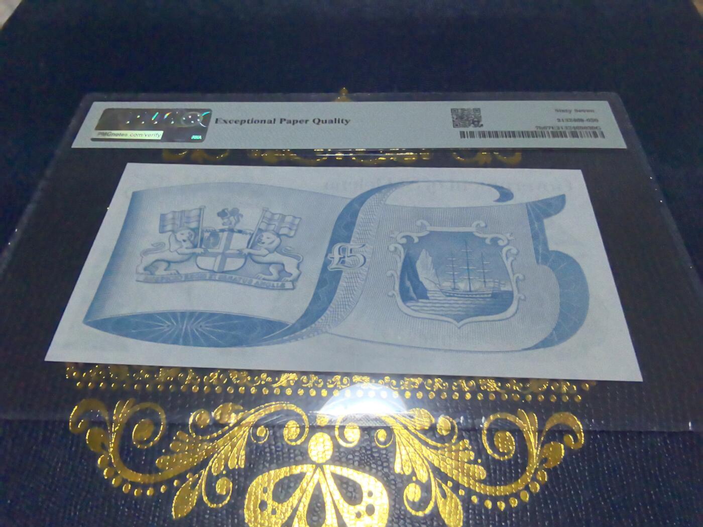 长老汇马年精选第十六场拍卖 1981圣勒赫拿岛5镑纸钞，PMG 67，加长版，箴言改正版“受英国国王和议会庇护”