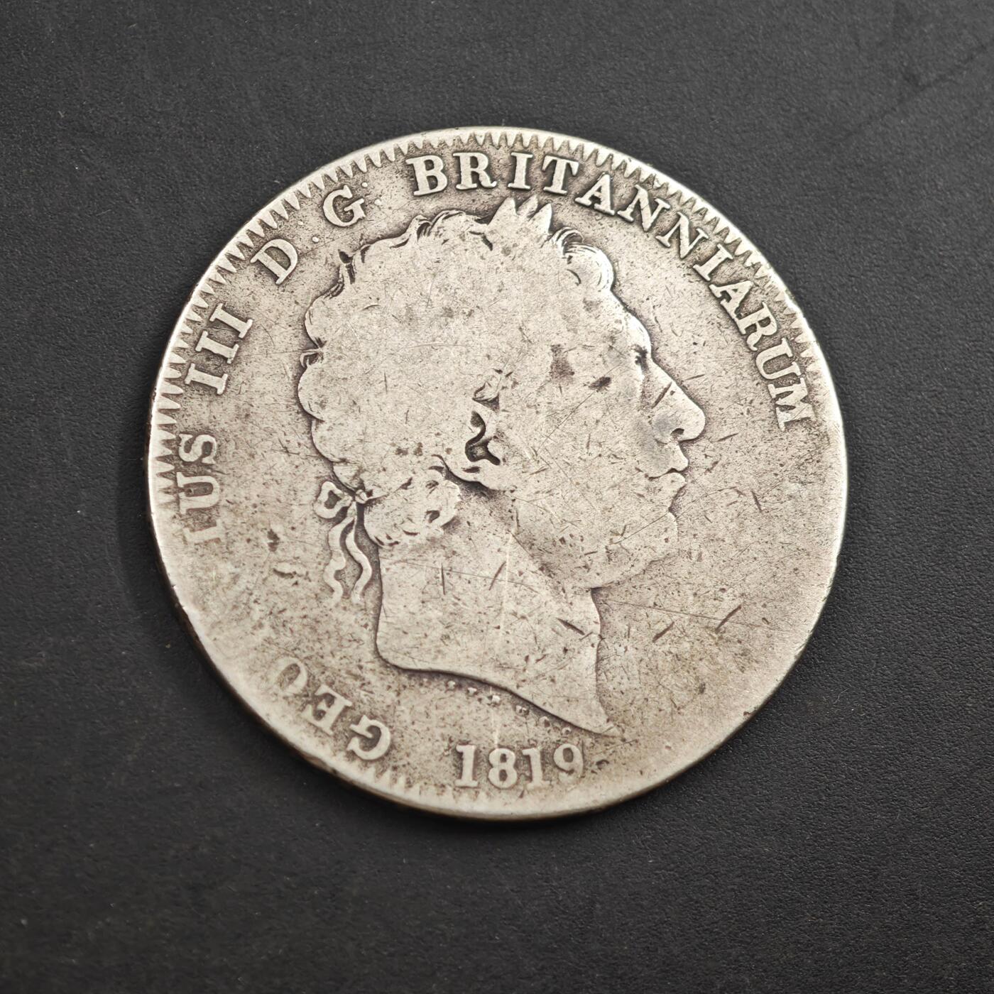 4月8日结束，成斌徽章钱币专场 1819年英国乔治三世马剑银币 27.5g